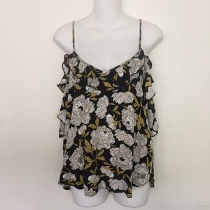 Leith Black Yellow White Floral Sleeveless Top Size Small